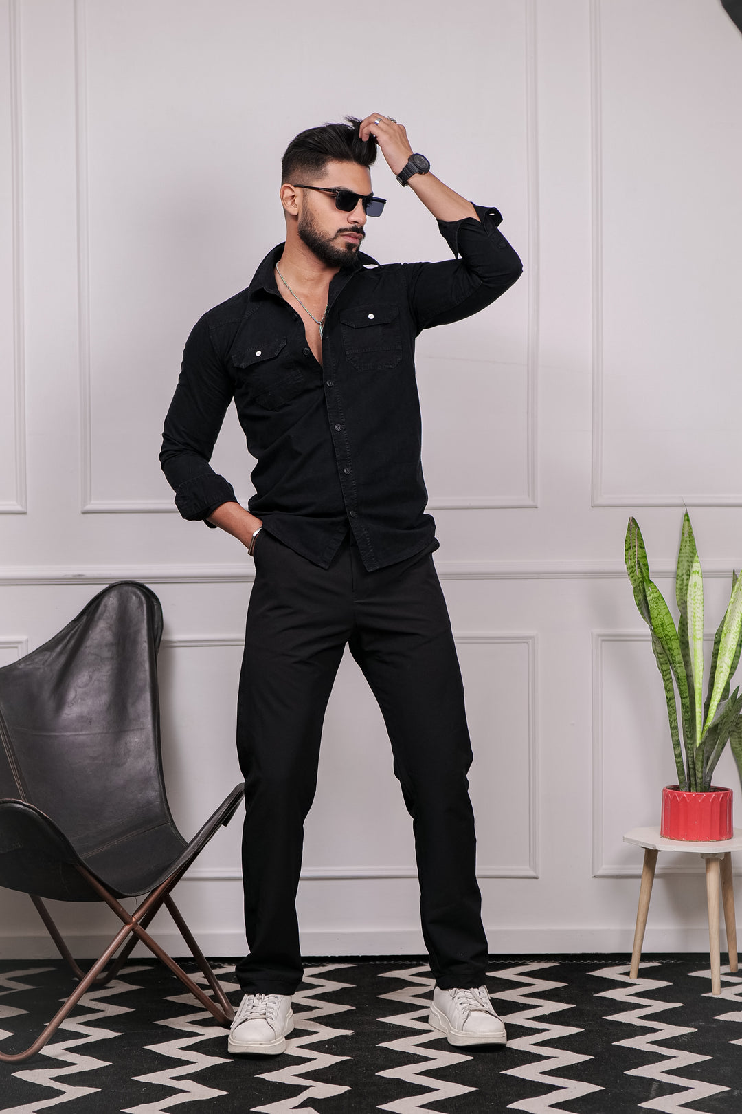Black Double Pocket Full Sleeve RFD Cotton Shirt