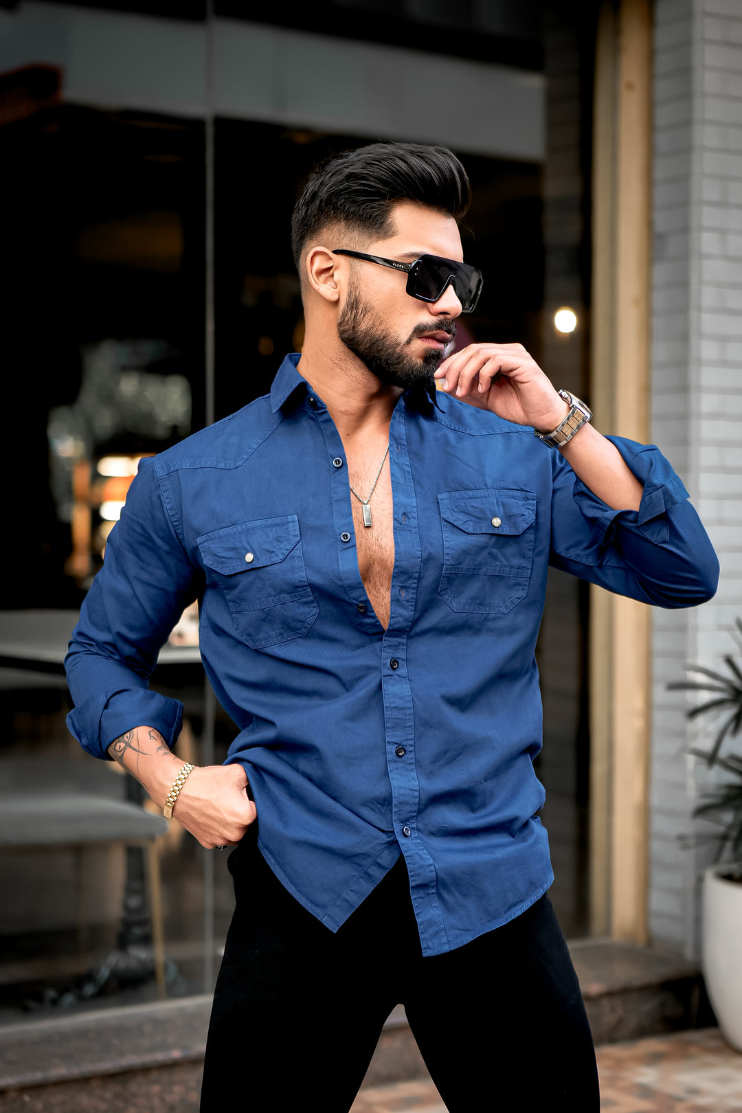 Blue Cotton RFD Double Pocket Shirt