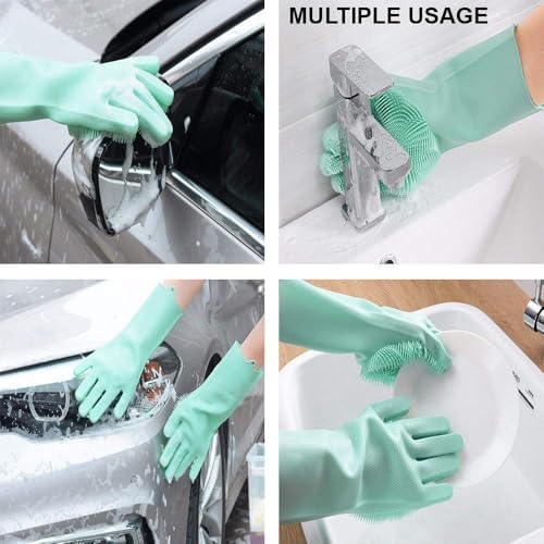 Magic Silicone Dish Washing Gloves with Scrubber Bristles