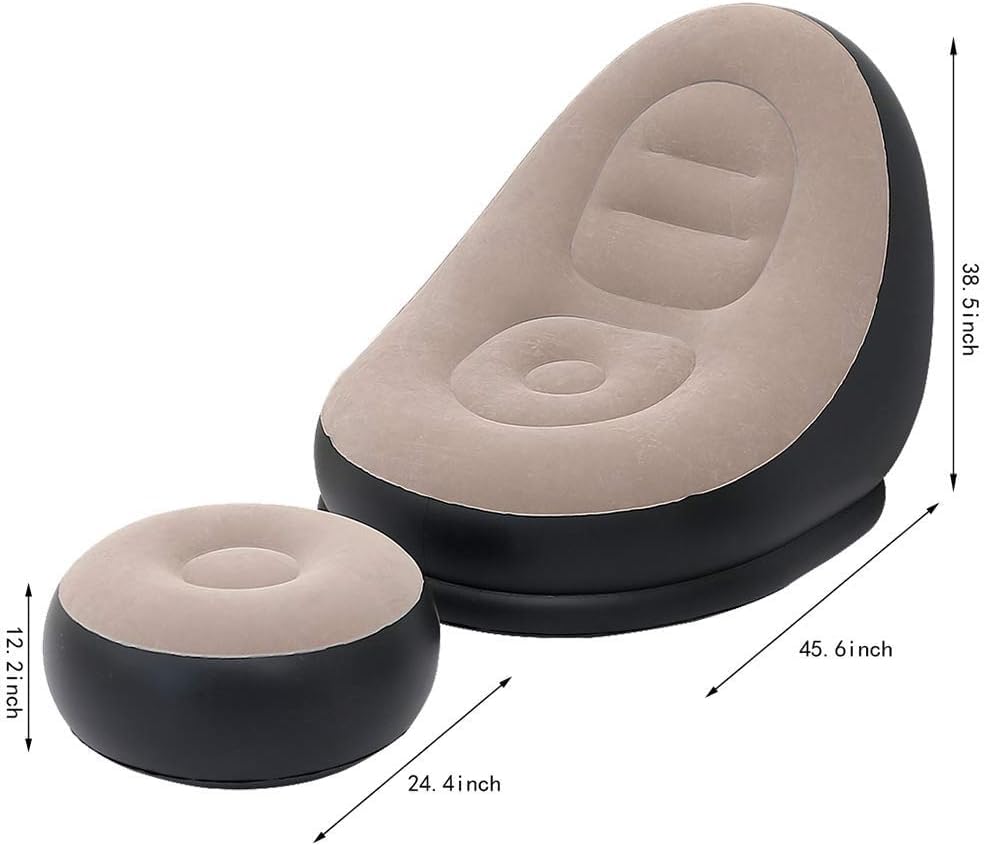 Dhyeraa Inflatable Lounger Set, 2-in-1 Sofa Chair with Footstool, Portable Outdoor Recliner with Air Pump, Multicolor (Khaki)|B0FC2Z2RPX