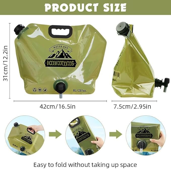 8L Portable Folding Water Storage Bag with Handle for Picnic,Travel, Outdoor Camping