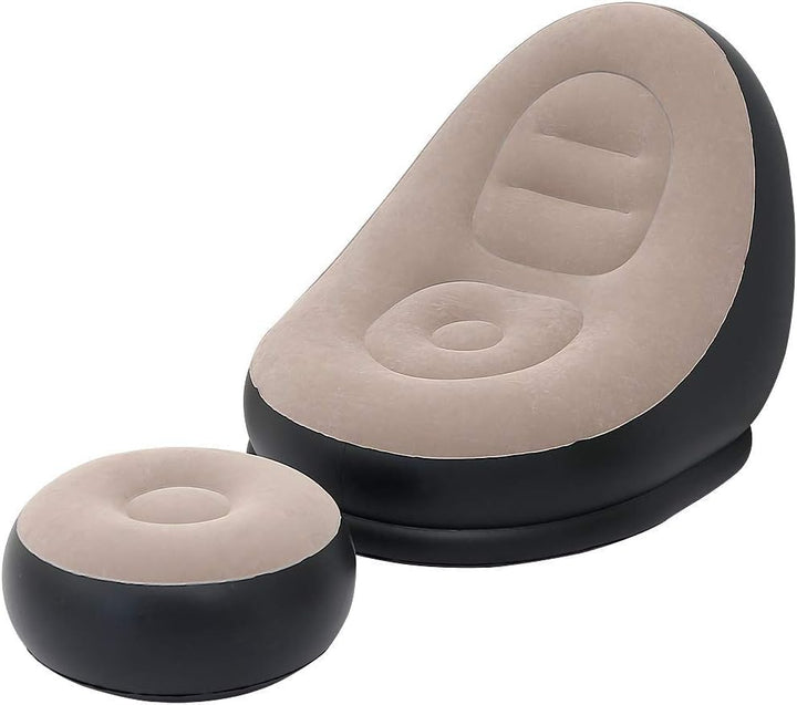 Dhyeraa Inflatable Lounger Set, 2-in-1 Sofa Chair with Footstool, Portable Outdoor Recliner with Air Pump, Multicolor (Khaki)|B0FC2Z2RPX