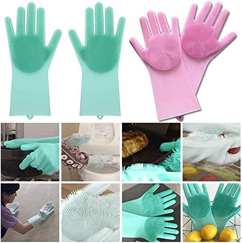 Magic Silicone Dish Washing Gloves with Scrubber Bristles