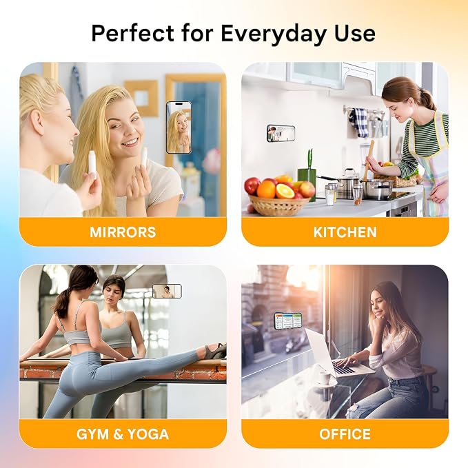 Stick-On Phone Holder – Hands-Free Phone Mount for Mirrors, Glass & Tiles | Pack of 3