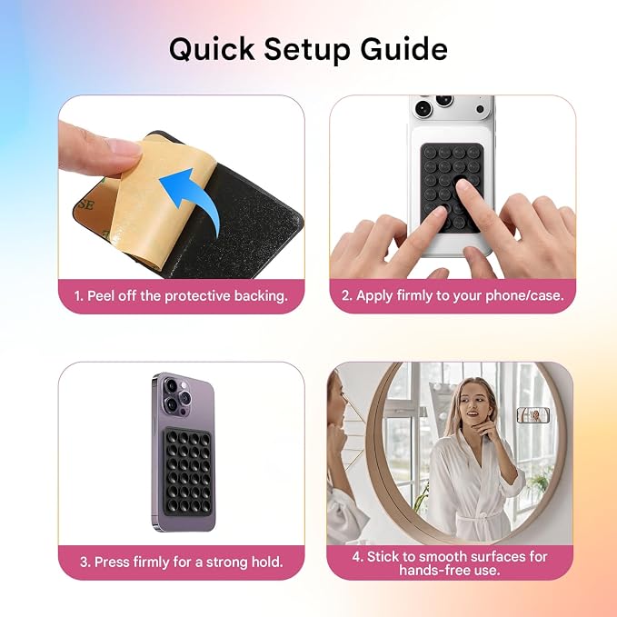 Stick-On Phone Holder – Hands-Free Phone Mount for Mirrors, Glass & Tiles | Pack of 3