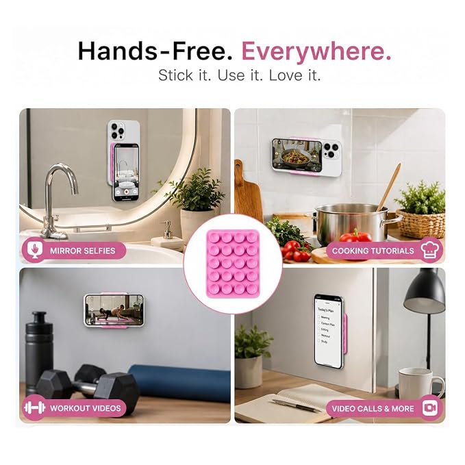 Stick-On Phone Holder – Hands-Free Phone Mount for Mirrors, Glass & Tiles | Pack of 3