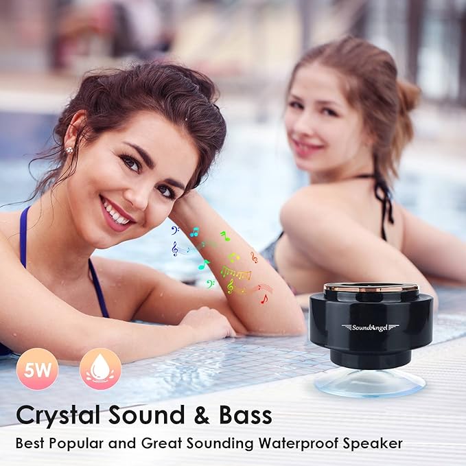 Mini Bluetooth Shower Speaker with RGB Lights | Waterproof Suction Cup | Wireless Bathroom Music Player with Mic