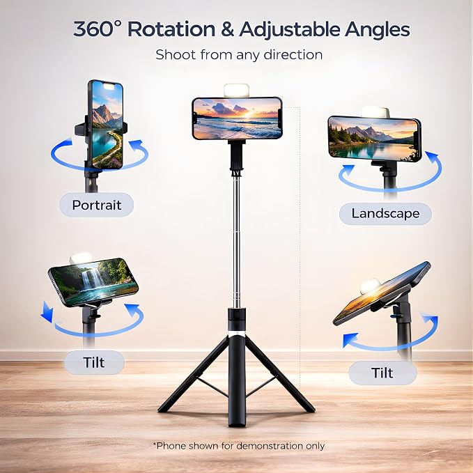 3-in-1 Selfie Stick Tripod with Light – 170CM Extendable Stand for Reels, Vlogs & Photos