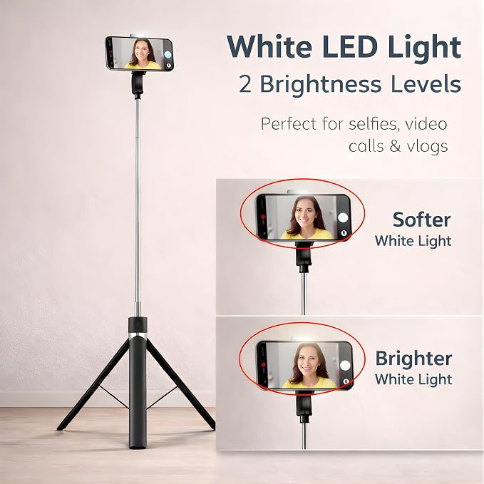 3-in-1 Selfie Stick Tripod with Light – 170CM Extendable Stand for Reels, Vlogs & Photos
