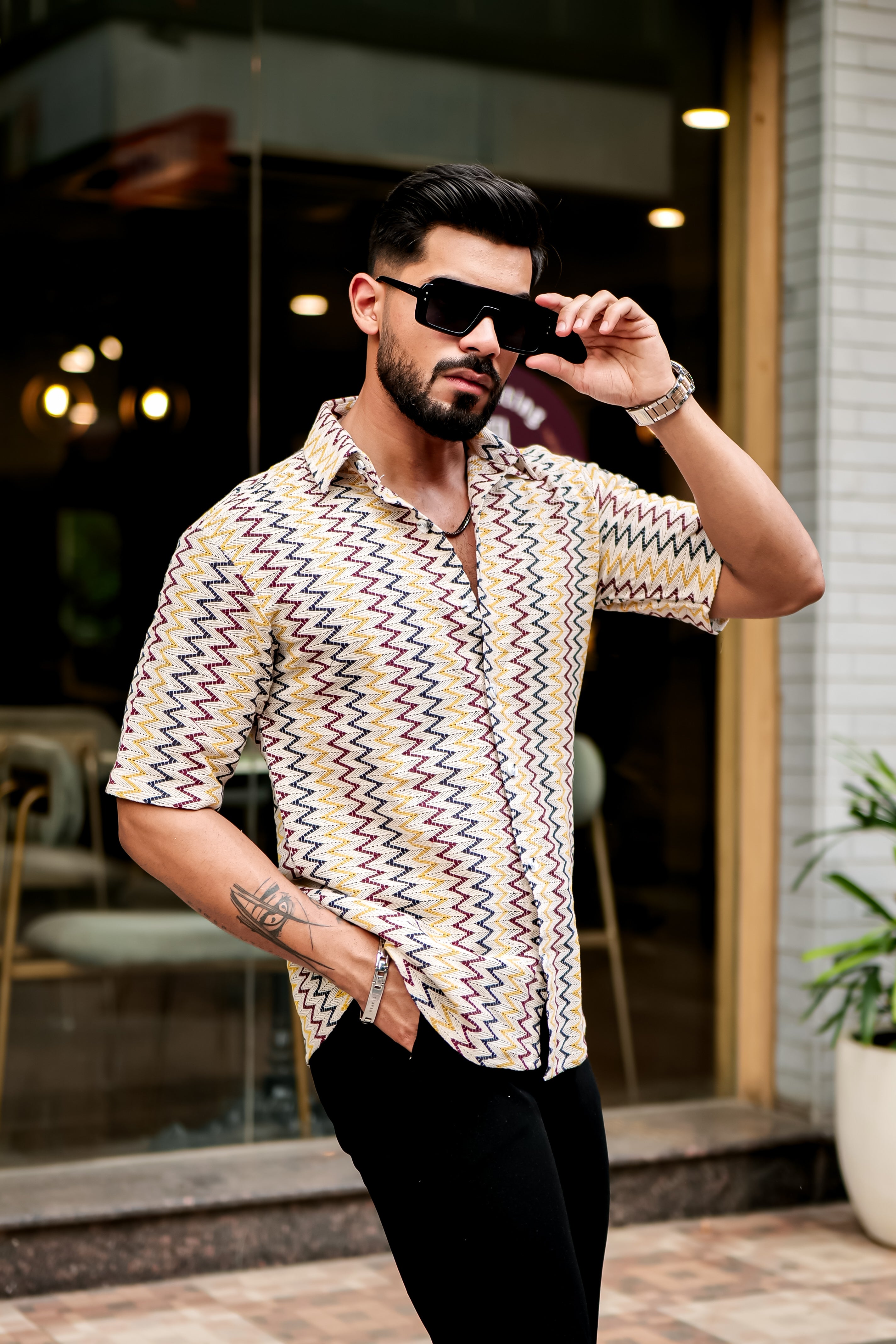 トップス Eisen skateboards STRIPE CROCHET SHIRT Yellow Zig-Zag Stripe Crochet Shirt – Trrendo