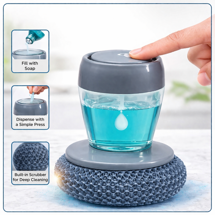 Handy Liquid Soap Dispenser Scrubber with Built-in Soap Pump