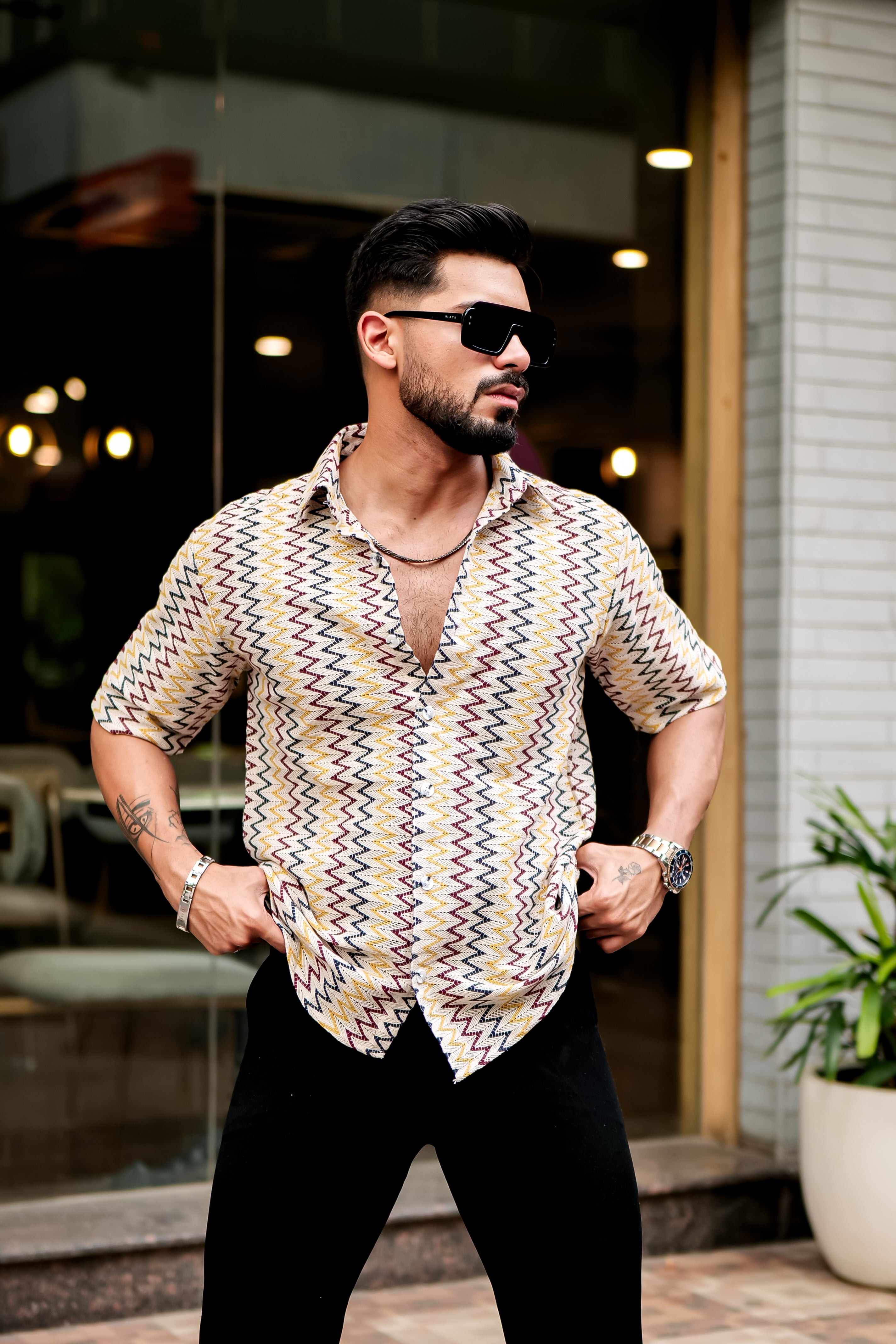 Yellow Zig-Zag Stripe Crochet Shirt – Trrendo