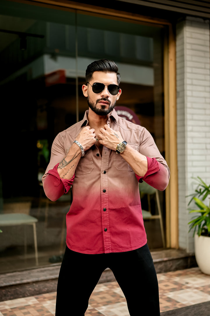 Wine Double Shade Cotton RFD Designer Shirt