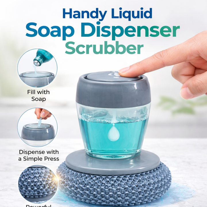 Handy Liquid Soap Dispenser Scrubber with Built-in Soap Pump