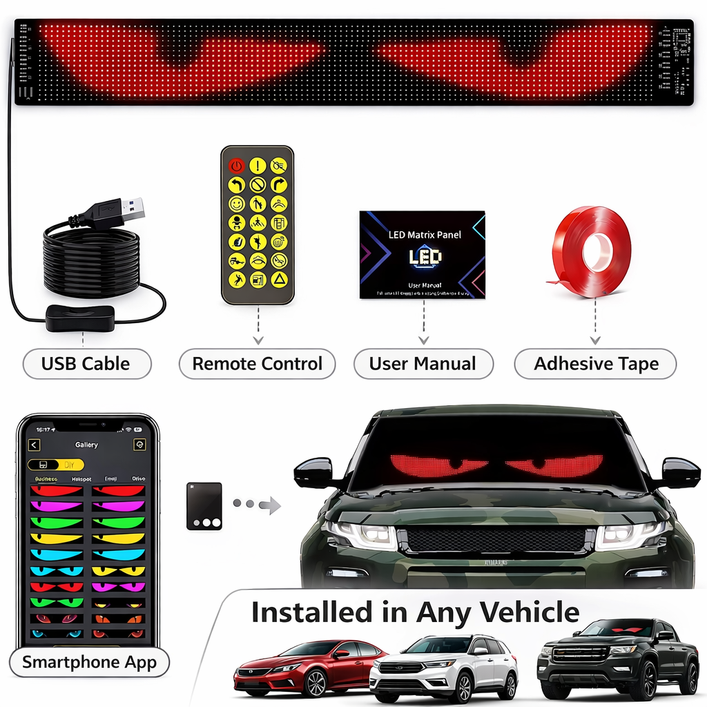 Car LED Display Screen – Customize Messages, Emojis & Effects | Universal Fit