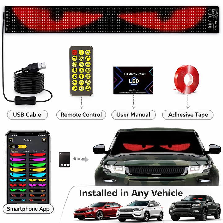 Car LED Display Screen – Customize Messages, Emojis & Effects | Universal Fit