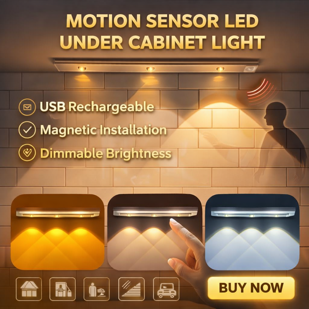Motion Sensor LED Under Cabinet Light | USB Rechargeable | Magnetic Wireless Wardrobe & Kitchen Light