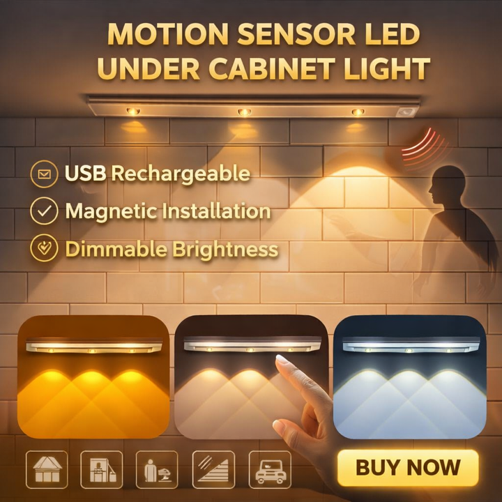 Motion Sensor LED Under Cabinet Light | USB Rechargeable | Magnetic Wireless Wardrobe & Kitchen Light