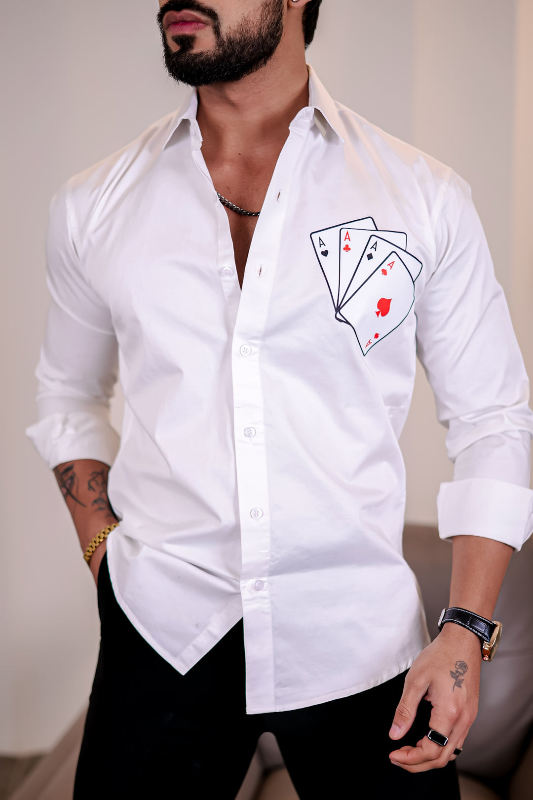 playing card dress shirt Star of Hollywood Playing Cards Aloha Shirt Black Japan Made