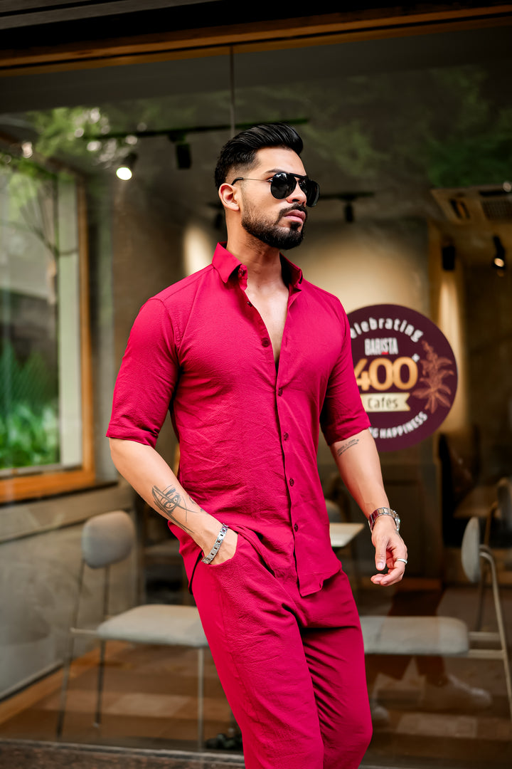 Red Premium Textured Co-Ords Set
