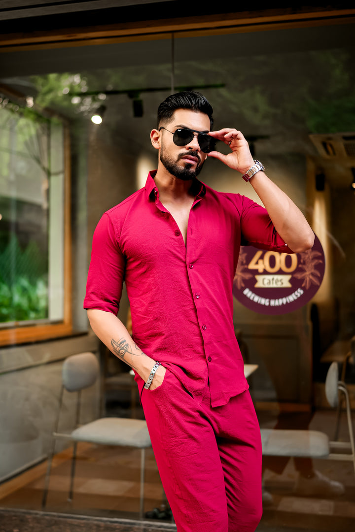 Red Premium Textured Co-Ords Set