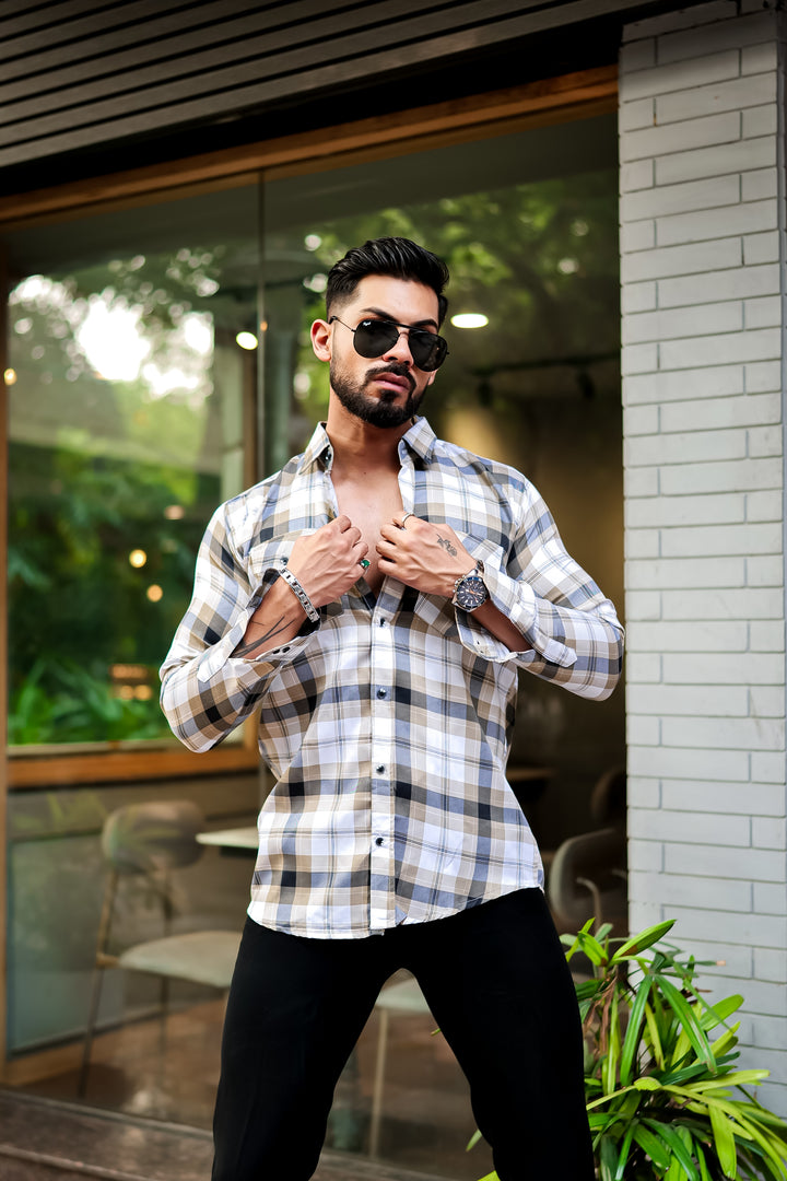 Light Grey Double Pocket Checkered Shirt