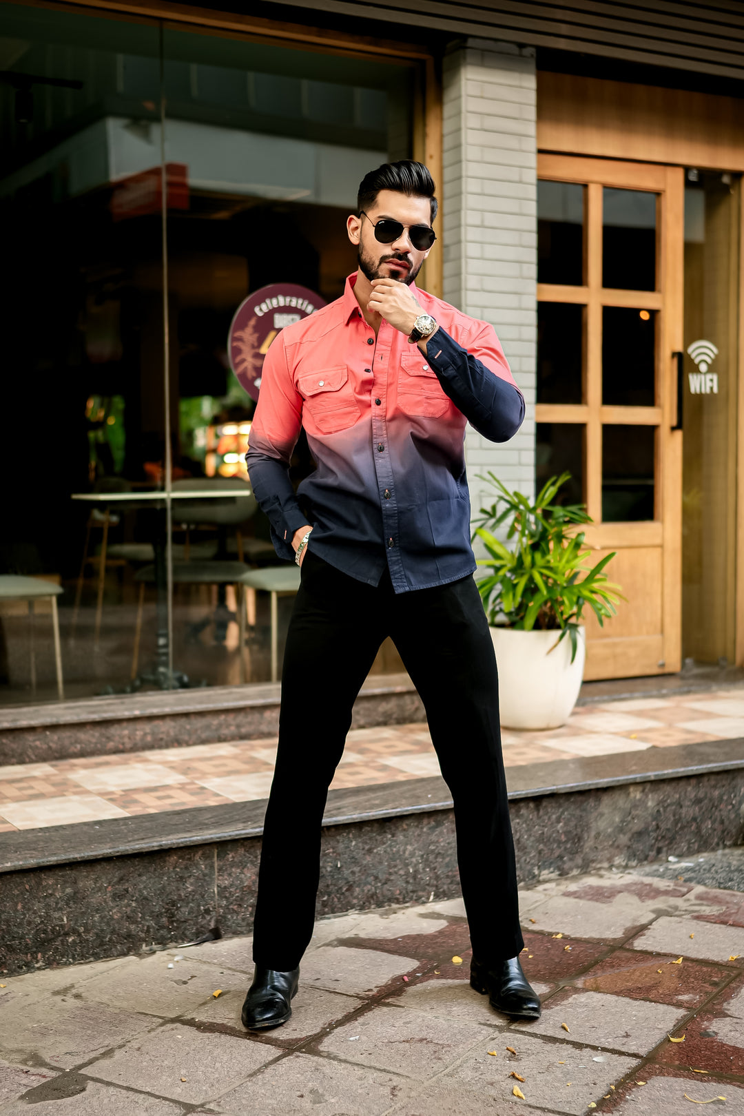 Peach Double Shade Cotton RFD Designer Shirt