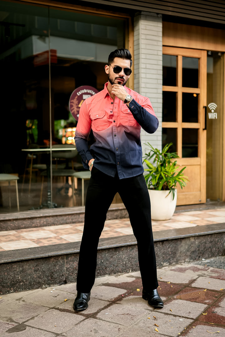 Peach Double Shade Cotton RFD Designer Shirt