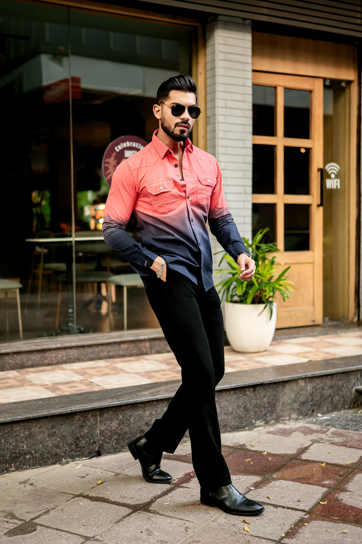 Peach Double Shade Cotton RFD Designer Shirt