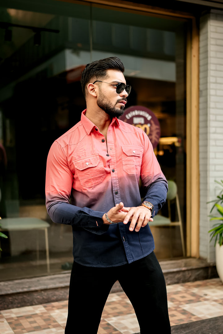 Peach Double Shade Cotton RFD Designer Shirt