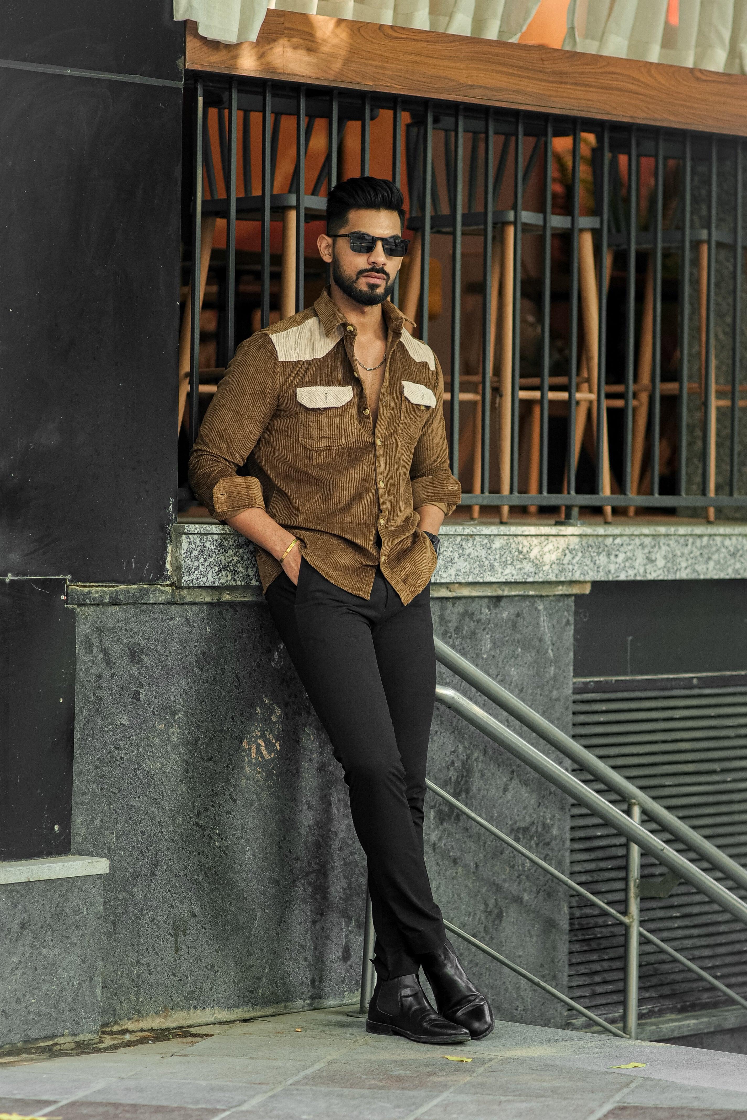 Mustard-Camel Double Pocket Cotrise Designer Shirt – Trrendo