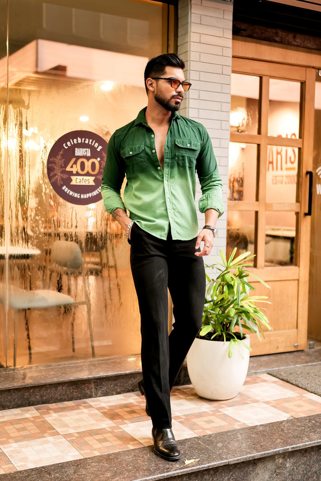 Green Double Shade Cotton RFD Designer Shirt