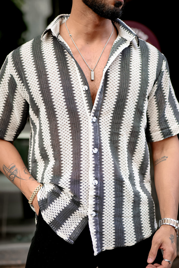 Black Stripe Crochet Shirt