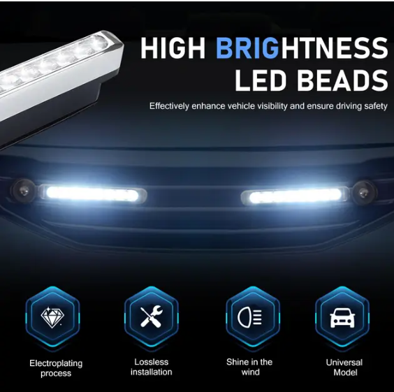 Wind Powered LED Car Lights Pack of 2 – No Wiring DRL Lights for Car Grille | Universal Fit