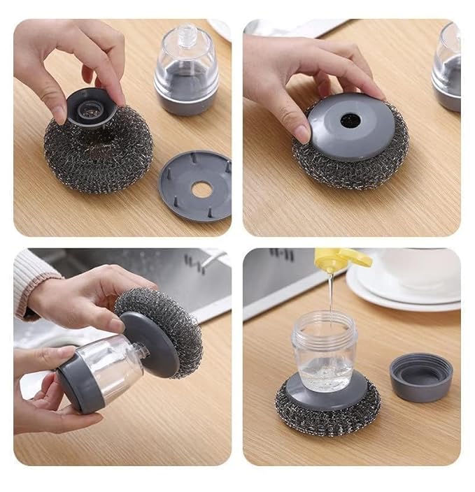 Handy Liquid Soap Dispenser Scrubber with Built-in Soap Pump
